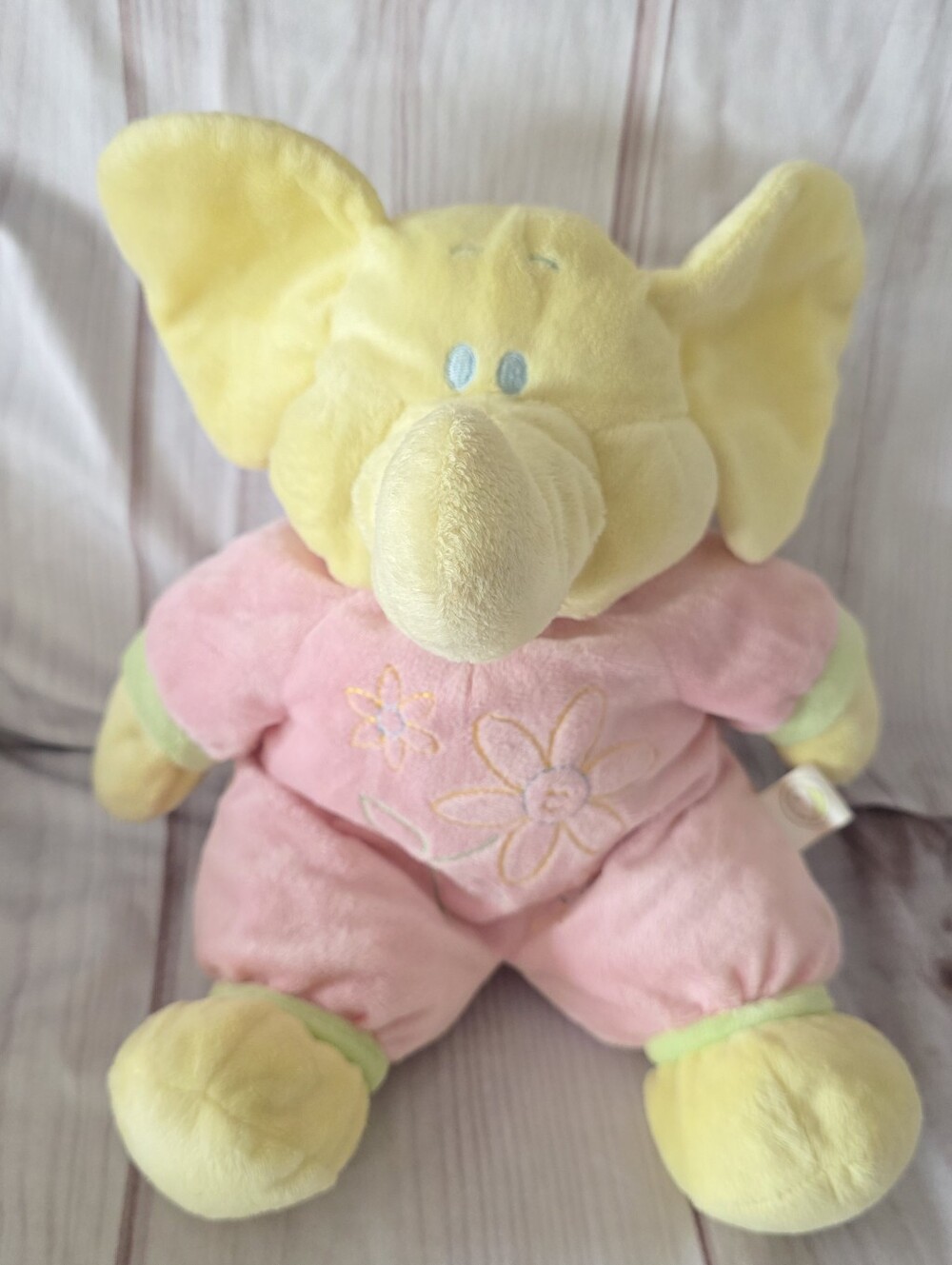 Animal Adventure Yellow Elephant Plush Toy Velour Pink Body Flowers 14 Inch 2011